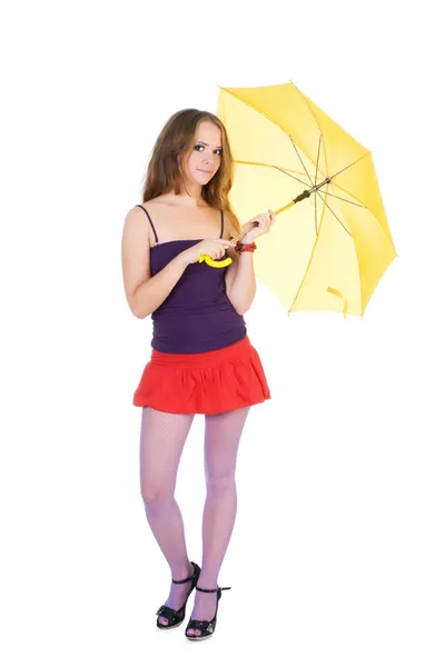Happy woman with umbrella — Stock Photo, Image