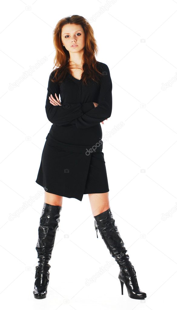Emotional glamour woman in black dress