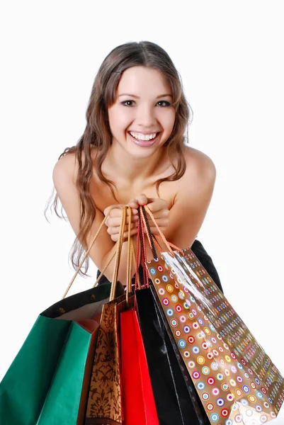 Szczęśliwa kobieta na zakupy — Zdjęcie stockowe
