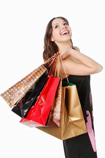 Счастливая женщина за покупками — стоковое фото