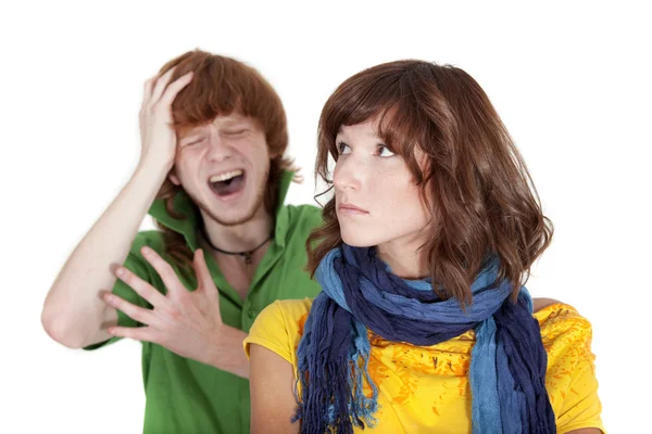 Crying man and unhappy woman — Stock Photo, Image