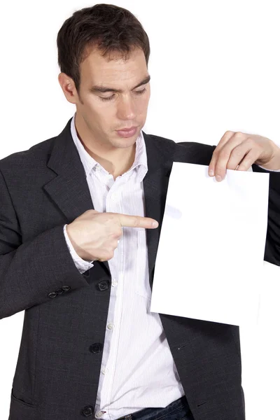 Человек держит чистую бумагу — стоковое фото