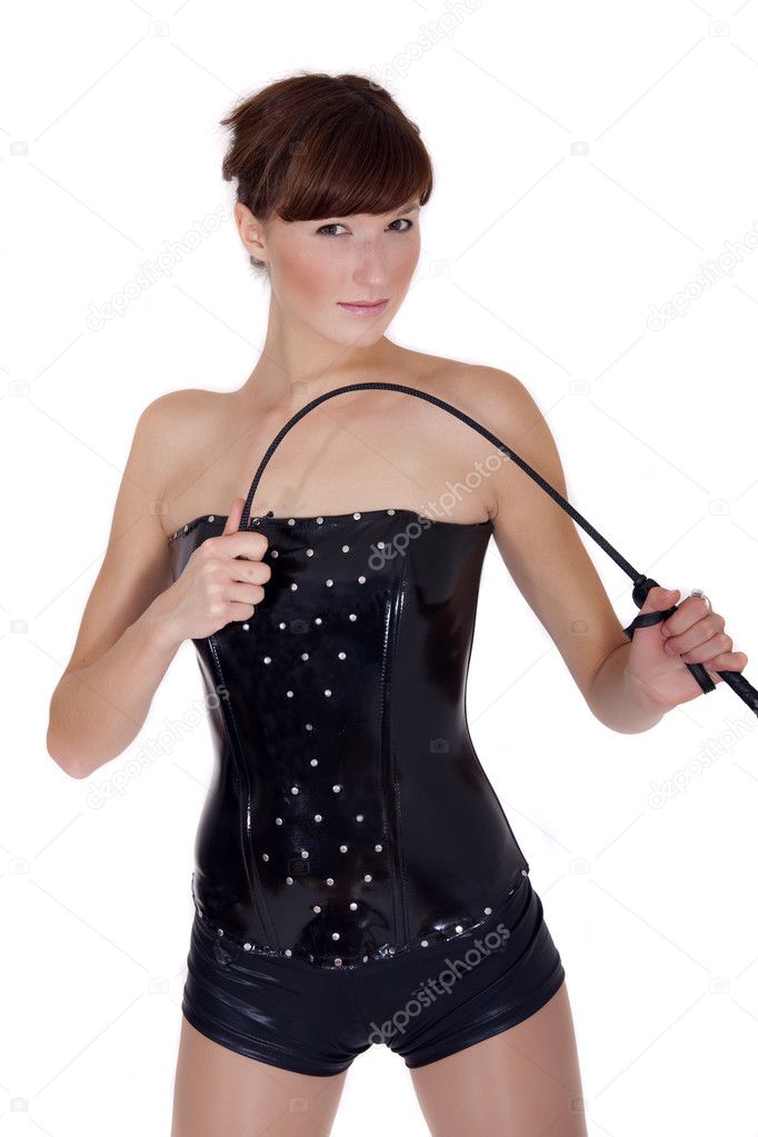 Pretty Young Multiracial Woman In Latex Underwear Stock Photo