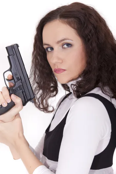 Nő pózol a fegyvert — Stock Fotó