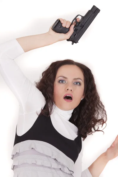 Σοκαρισμένος γυναίκα με όπλο — Φωτογραφία Αρχείου