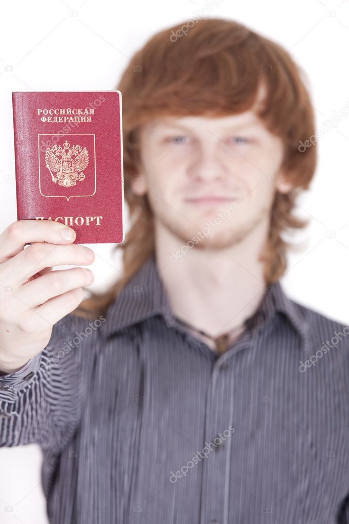 Man holding russian passport