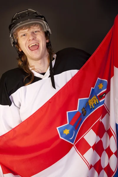 Ice hockey fan with croatian flag — Stock Photo, Image