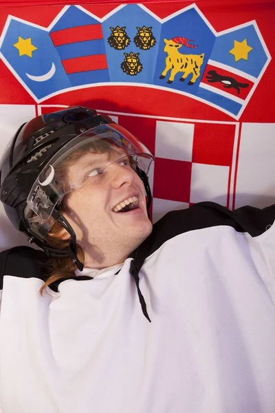 Ice hockey player with croatian flag — Stock Photo, Image