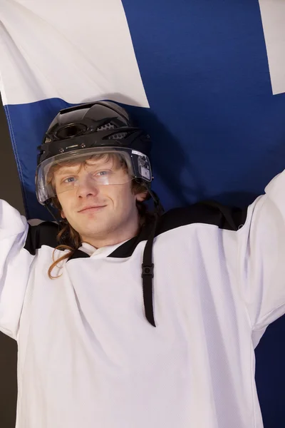 Ice hockey fan with finnish flag — Stock Photo, Image