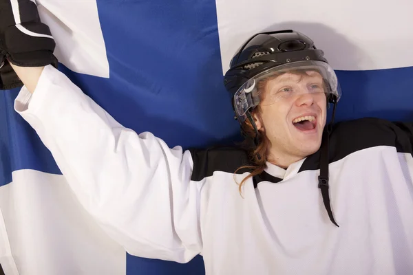 Happy finnish ice hockey player — Stock Photo, Image