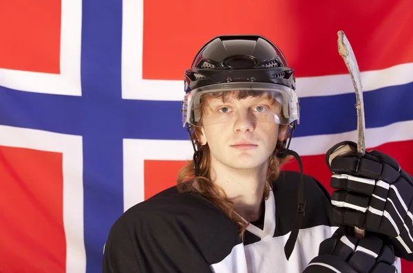 Ice hockey player over norwegian flag — Stock Photo, Image