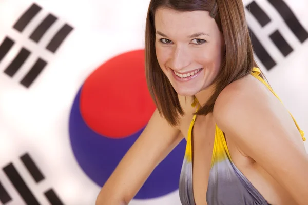 Mulher sobre bandeira da Coréia do Sul — Fotografia de Stock