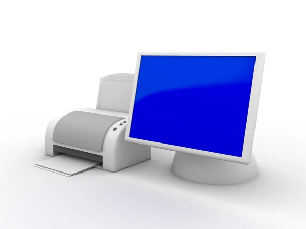 Computer monitor and printer — Stock Photo, Image