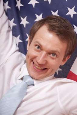 Fanatic man with american flag clipart