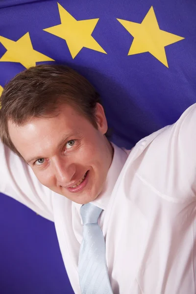 欧洲联盟标志的男人 — 图库照片