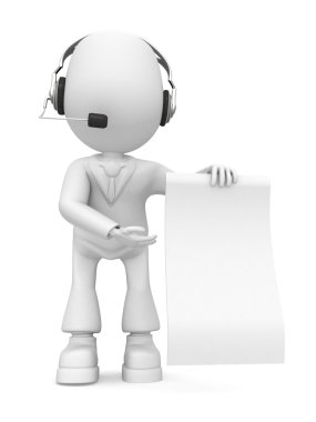 Employee in headphones show paper clipart