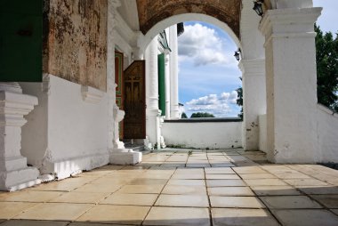 Veranda in old Russian monastery clipart