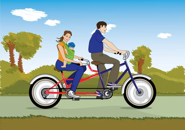 已婚的夫妇与一辆自行车上宝宝 — 图库矢量图片