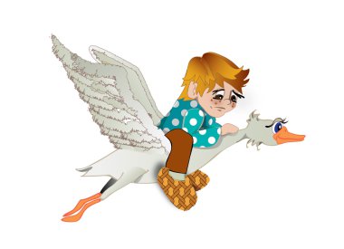 The boy flies on a goose clipart