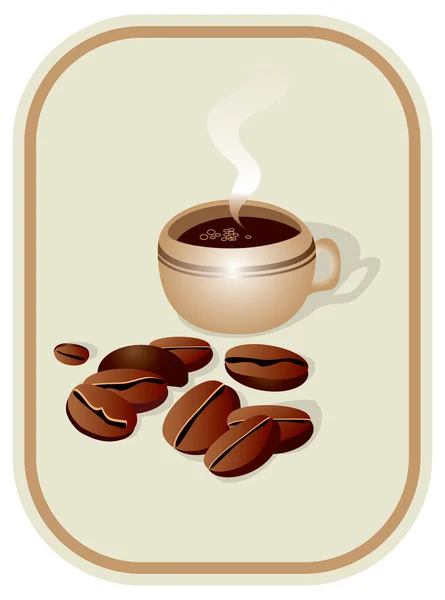 커피와 커피 곡물의 컵 — 스톡 벡터
