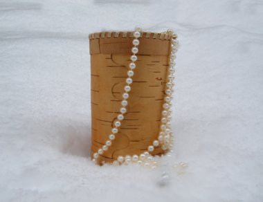 Necklace and casket on snow clipart