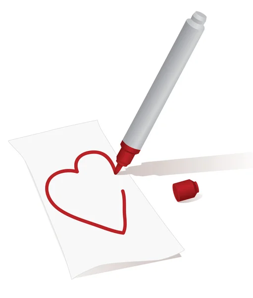 Kalp ve kırmızı keçeli kalem — Stok Vektör