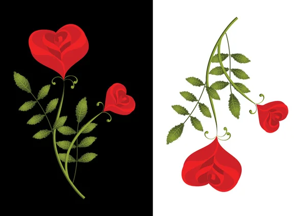 두 개의 stylised 빨간 장미입니다. 카드 — 스톡 벡터