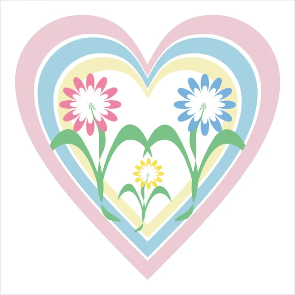 Blommor och hjärta — Stock vektor