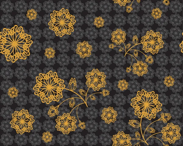 黒の上の黄金の花 — ストックベクタ