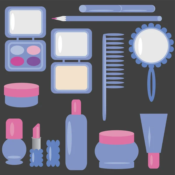Conjunto com cosméticos e maquiagem — Vetor de Stock