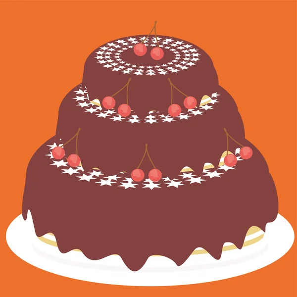 Kaka med choklad och körsbär — Stock vektor