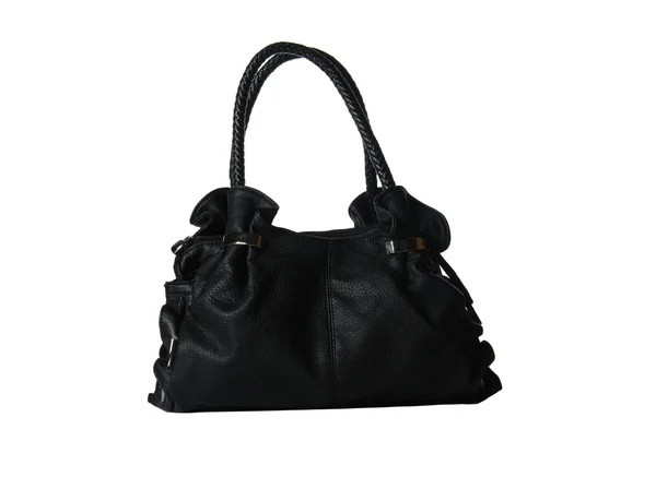 Black feminine leather bag on white — Stock Photo, Image
