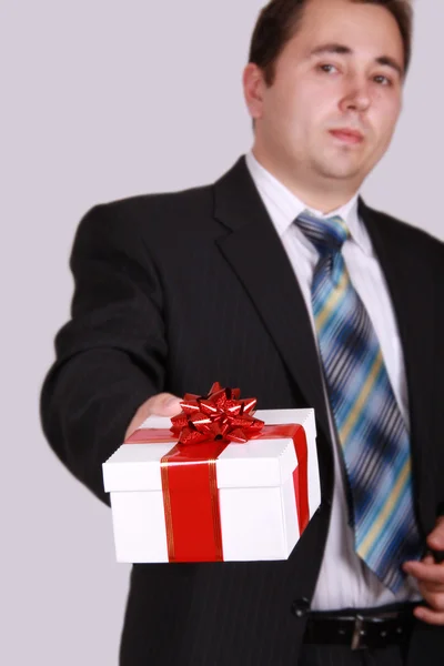 Portrait men with gift — Stock Photo, Image