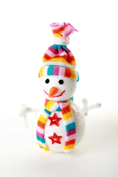 Merry sneeuwpop op witte achtergrond — Stockfoto