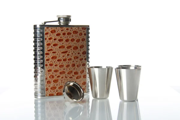 Metallic flask for alcohol — Stock Photo, Image