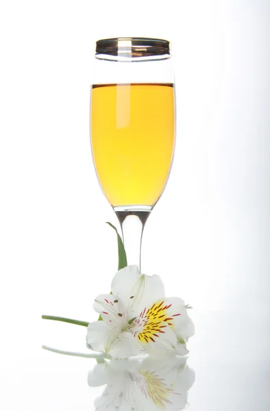 Pohár s vínem a bílá orchidej — Stock fotografie