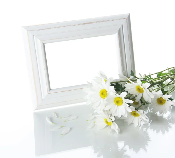 Quadro em branco e flores — Fotografia de Stock