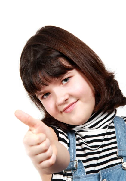 The girl shows a thumb upwards — Stock Photo, Image