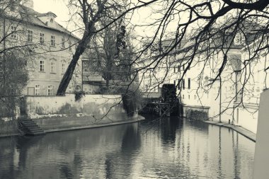 Water mill in Prague retro photo clipart