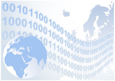 Abstract binary code waves with globe and Europe map vector illustration background clipart svg vector 