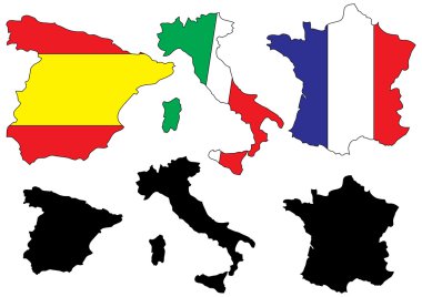 Akdeniz ülkelerinin bayrakları ile haritalar