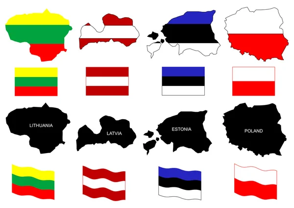 Pobaltské země mapy s příznaky — Stockový vektor