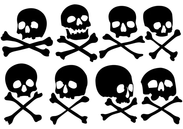 Conjunto de crânios de piratas e ossos cruzados — Vetor de Stock