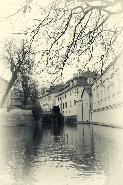 Water mill in Prague retro photo