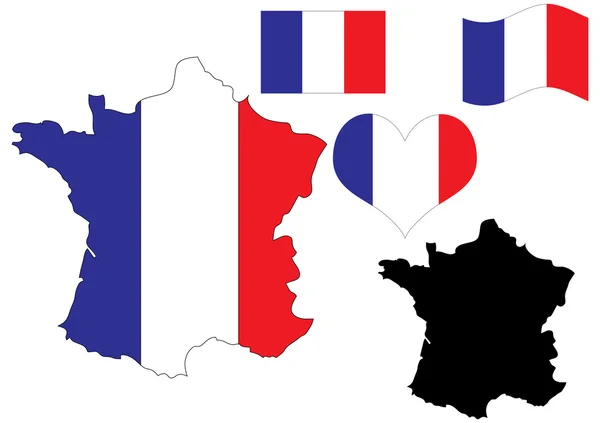 Frankrijk kaart met vlag en hart — Stockvector