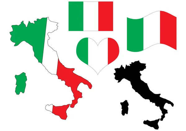 Італія карта з прапором і серце — стоковий вектор