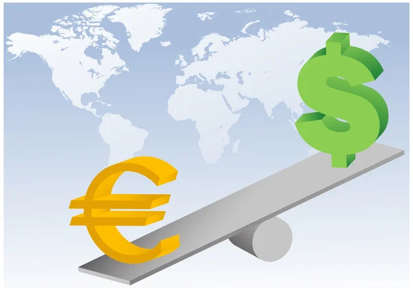 Symboles Euro et Dollar sur le vecteur Seesaw — Image vectorielle