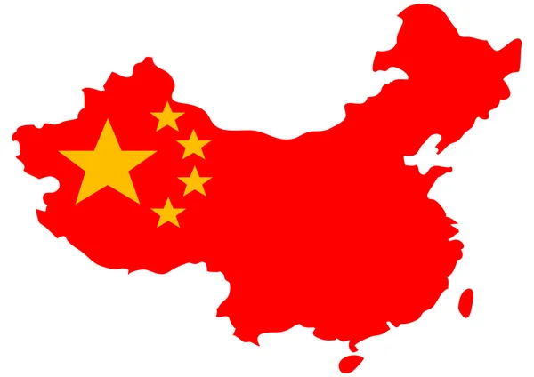 Kinesiska flaggan på land karta illustration — Stock vektor