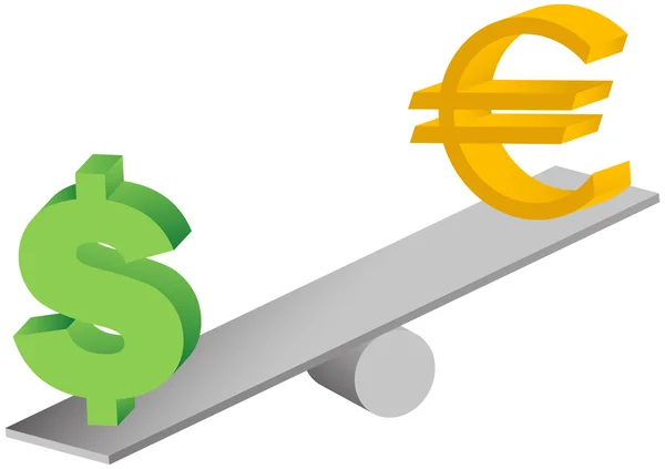 Símbolos euro e dólar no vetor de balancé —  Vetores de Stock