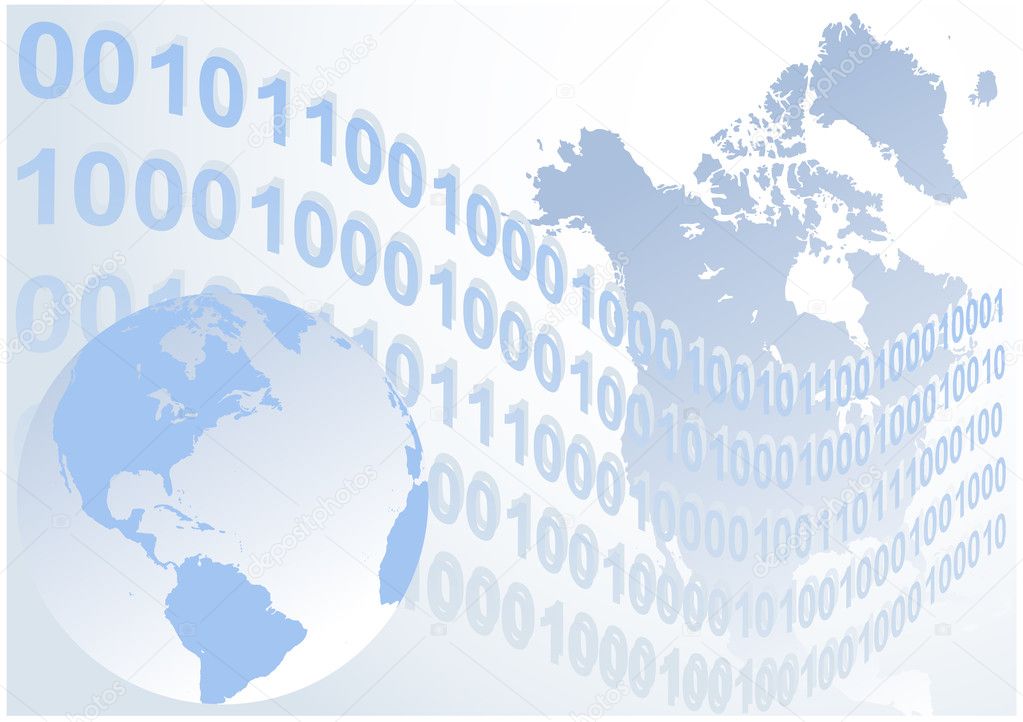 Vector of Abstract binary code waves with globe Abstract binary code waves with globe and North America map vector illustration background stock vector